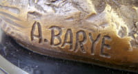 Großer Löwe im Kampf mit Schlange - Bronze signiert A. Barye