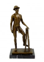 Erotische Bronze- Nackter Mann mit Hut u. Stiefeln, sign. M.Nick