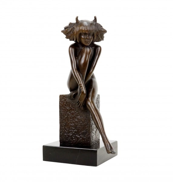Sexy Teufelchen - Erotische Skulptur aus Bronze - signiert J. Patoue