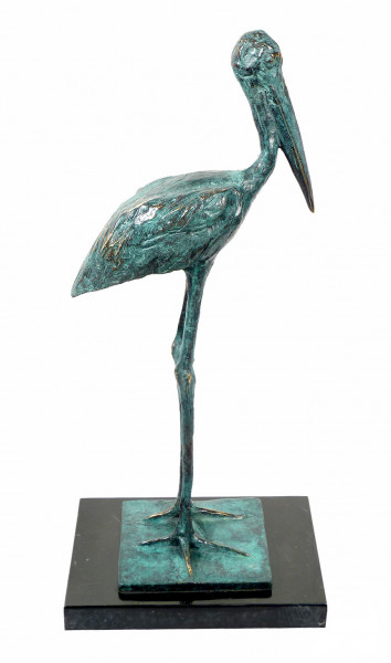 Exotische Bronze Vogelskulptur Jabiru signiert R. Bugatti