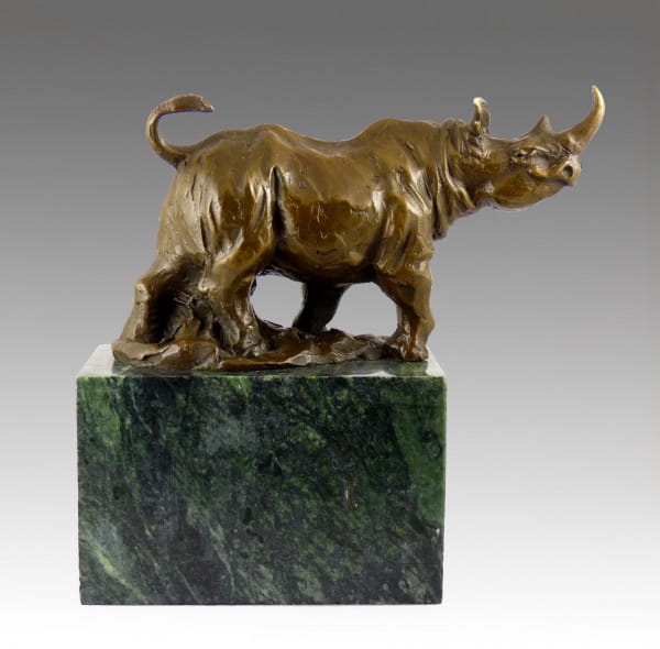 Skulptur Figur Bronze teilpoliert Nashorn
