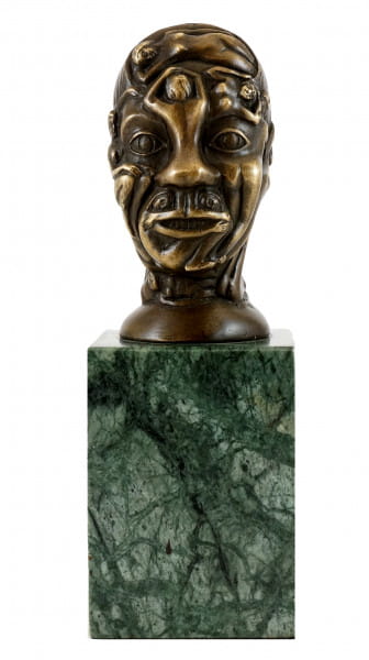 Bronzefigur - Kopf mit Frauen-Relief - Martin Klein - signiert