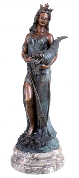 Bronze Glücksgöttin Fortuna mit Füllhorn - signiert Césaro