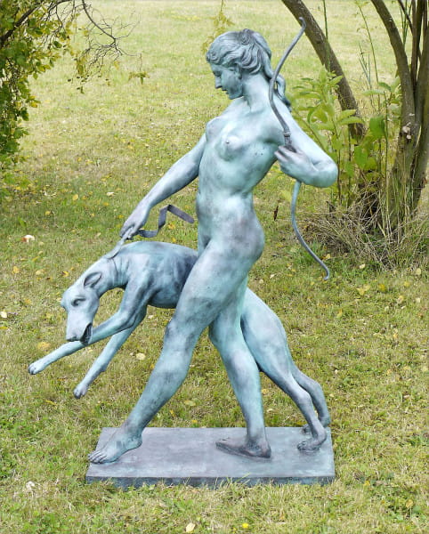 Edward McCartan Bronze Diana mit Hund Großskulptur signiert