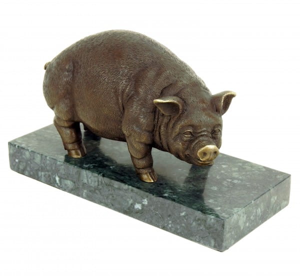 Kleiderhaken Wand Skulptur Figur Bronze teilpoliert Schwein 