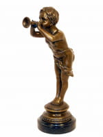 Jugendstil Bronze - Trompeter Junge signiert Louis Kley