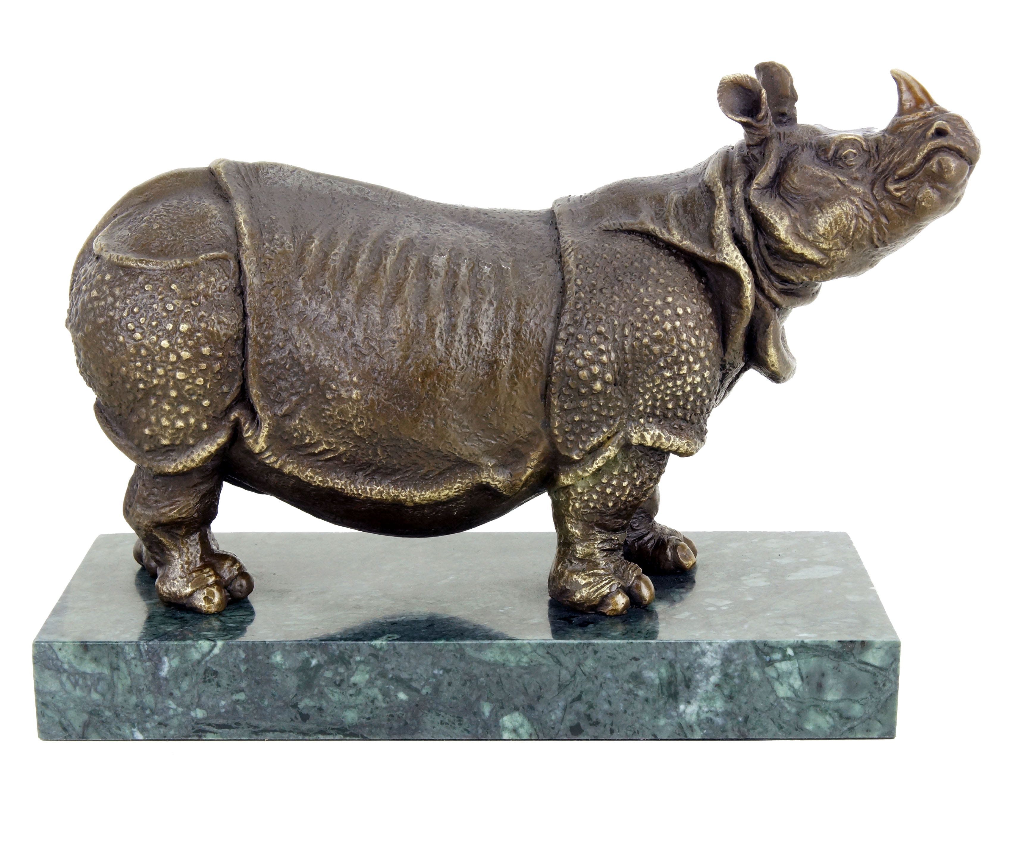 Skulptur Figur Bronze teilpoliert Nashorn 