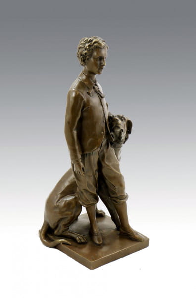 Jugendstil Bronze - The Prince Impérial with His Dog Néro - sign