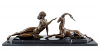 Weiblicher Akt mit Gazelle - Art Déco Bronze - M. Bouraine