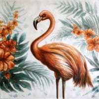 Flamingo Show - Modernes Ölgemälde - Flamingo Bild auf Leinwand 