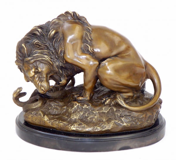 Löwe im Kampf mit Schlange - Bronzefigur - Antoine-Louis Barye
