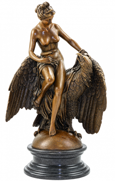 Jugendstil Bronzefigur - Jungfrau mit Adler - nach L. C. Buhot