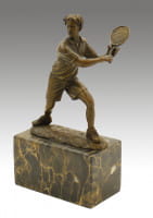 Bronze-Pokal auf Marmor - Der Tennisspieler - sign. Milo