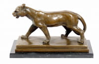 Tierskulptur aus Bronze - Laufender Panther - signiert Barye