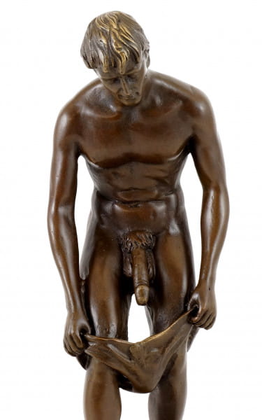 Erotische Bronze - Akt eines lüsternen Jünglings - sign. M. Nick