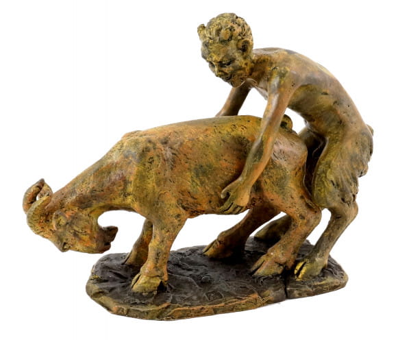 Faun mit Ziege - Wiener Bronze - Bergmann-Stempel, 2-teilig