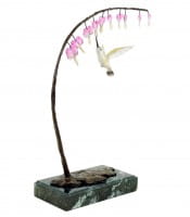 Vogelbronze Kolibri an Knospe - Limitierte Bronzeskulptur von Martin Klein