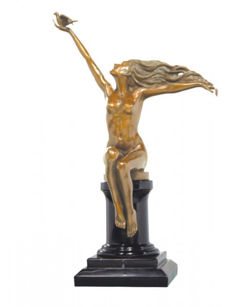 Art Deco Bronze Akt (The Carrier Pigeon) signiert A. Gennarelli