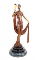 Art Deco Bronze Skulptur - Tänzerin mit Maske - signiert F. Preiss
