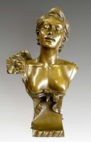 Große Jugendstil-Bronzebüste - Junge Frau - nach Auguste Moreau