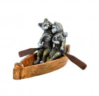 Wiener Bronzefigur - Katzen Liebespaar bei Bootsfahrt - handbemalt