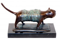 Modern Art Bronzefigur - XXL Katze auf Marmor - signiert Milo