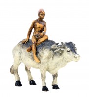 Wiener Bronze - Araber Junge reitet auf Wasserbüffel - Bergmann Wien