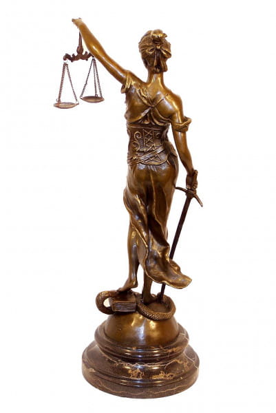 Bronze Skulptur Figur Frau Dame 'Justice' mit Schwet auf Schlange und Waage 
