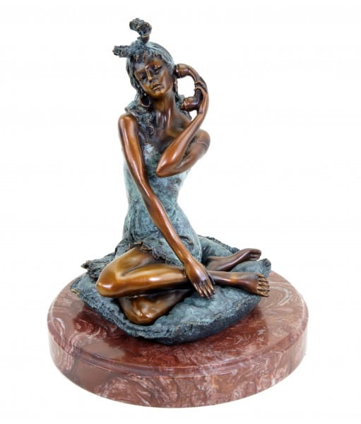 Erotische Bronzefigur - Erotik Girl Sarah am Telefon - signiert Milo