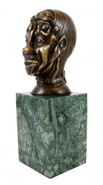 Bronzefigur - Kopf mit Frauen-Relief - Martin Klein - signiert