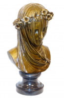 Großbronze Jugendstil Bronze Büste - Maria mit Schleier signiert