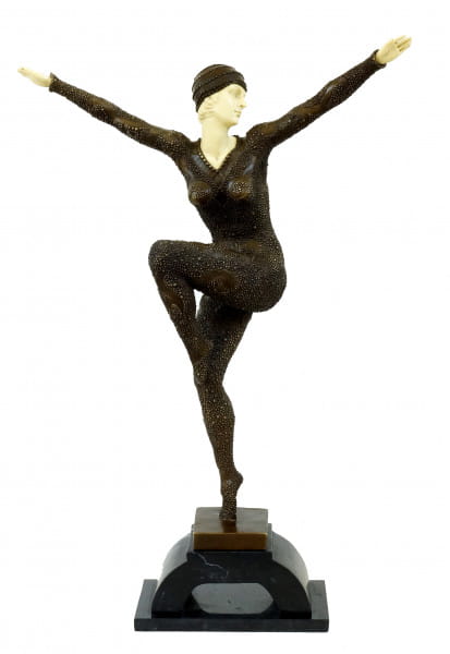 5352 Bronze Figur Skulptur einer korpulenten Tänzerin auf edlem Marmorsockel 