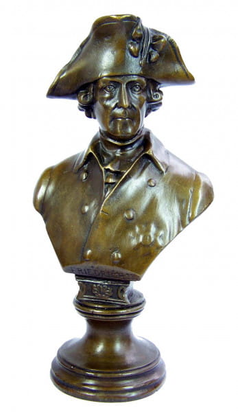 Friedrich II. der Große - Fritz Bronze Büste mit Kleinhut - signiert