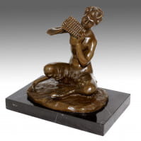 Art Deco Bronze - sitzender Satyr - Faun spielt Panflöte