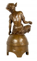 Jugendstil Bronzefigur Faun / Satyr auf Kuppel signiert Milo
