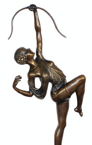 Art Deco Bronzefigur - Diana mit Bogen - signiert Pierre le Faguays