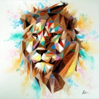 Kubistischer Löwenkopf – Modernes Gemälde – Martin Klein – Löwenbild