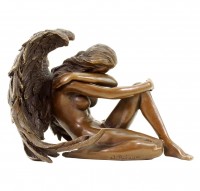 Sitzender Engel - Erotik Akt aus Bronze - signiert Patoue