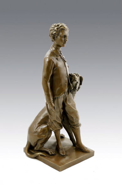 Jugendstil Bronze - The Prince Impérial with His Dog Néro - sign