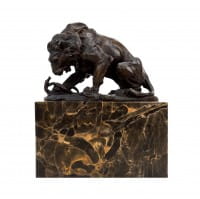 Bronzeskulptur - Löwe mit Schlange (1838) - signiert Barye