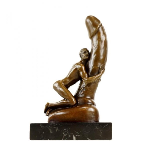 Mann am Riesenphallus - Erotik Bronze - signiert M. Nick - Gaybronze