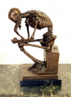 Moderne Kunst Skelett Bronze auf Marmor (Der Denker) Milo