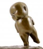 Moderne Bronzefigur - Taumelnder Fat Boy - sign. M. Klein