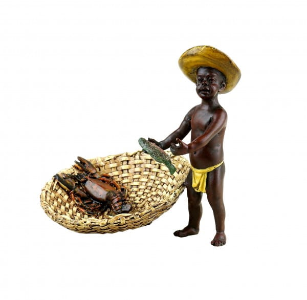 Wiener Bronze Figur - Mohr beim Fischen - handbemalt - gestempelt