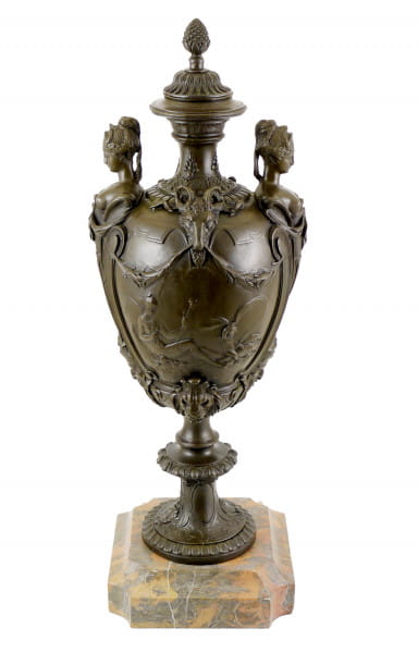 Vase aus echter Bronze auf Marmorsockel - sign. Fammand
