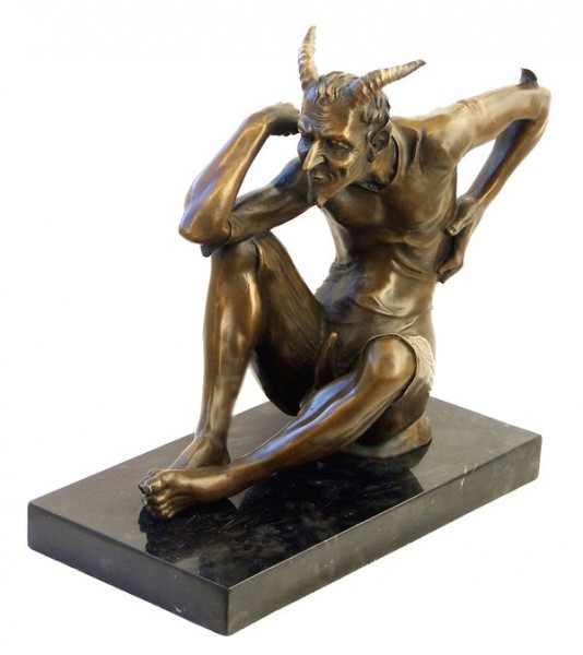 Erotik Bronzefigur Lüsterner Faun - Satyr - signiert Milo