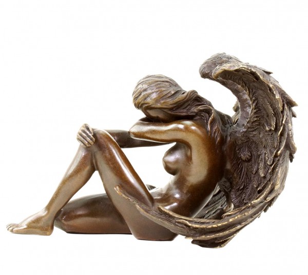 Sitzender Engel - Erotik Akt aus Bronze - signiert Patoue