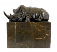 Tierfigur aus Bronze - Ruhendes Nashorn - signiert Milo