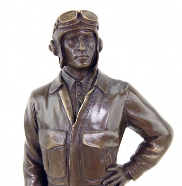 Pilot - Fliegerstatue aus dem 1.Weltkrieg - signierte Bronzefigur - Militaria
