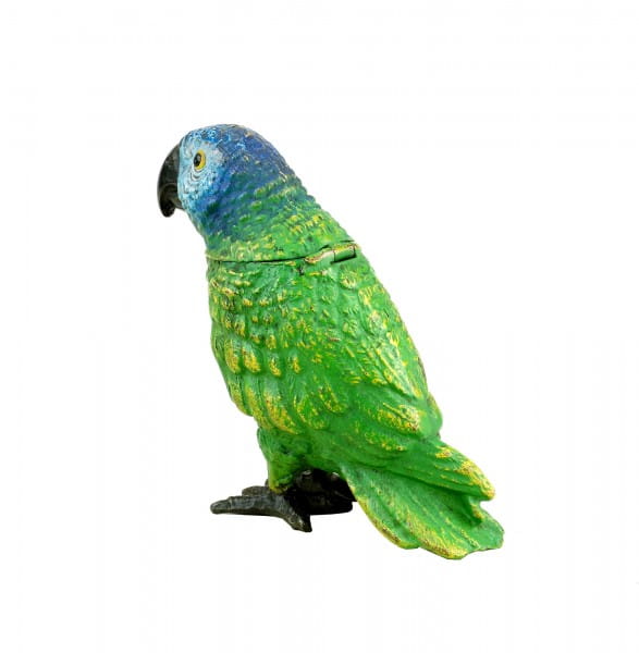 Handbemalter Papagei - Wiener Bronze Streichholzständer - Vogelfigur
